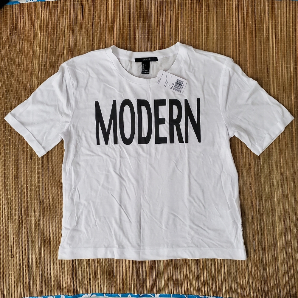 Forever 21 Modern print t-shirt Small white